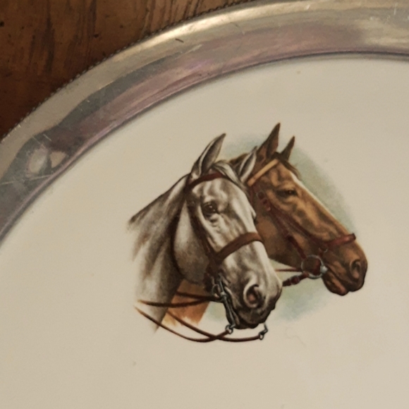 Silver Rimmed Plate With Horse Images Shabby Chic - Picture 2 of 8